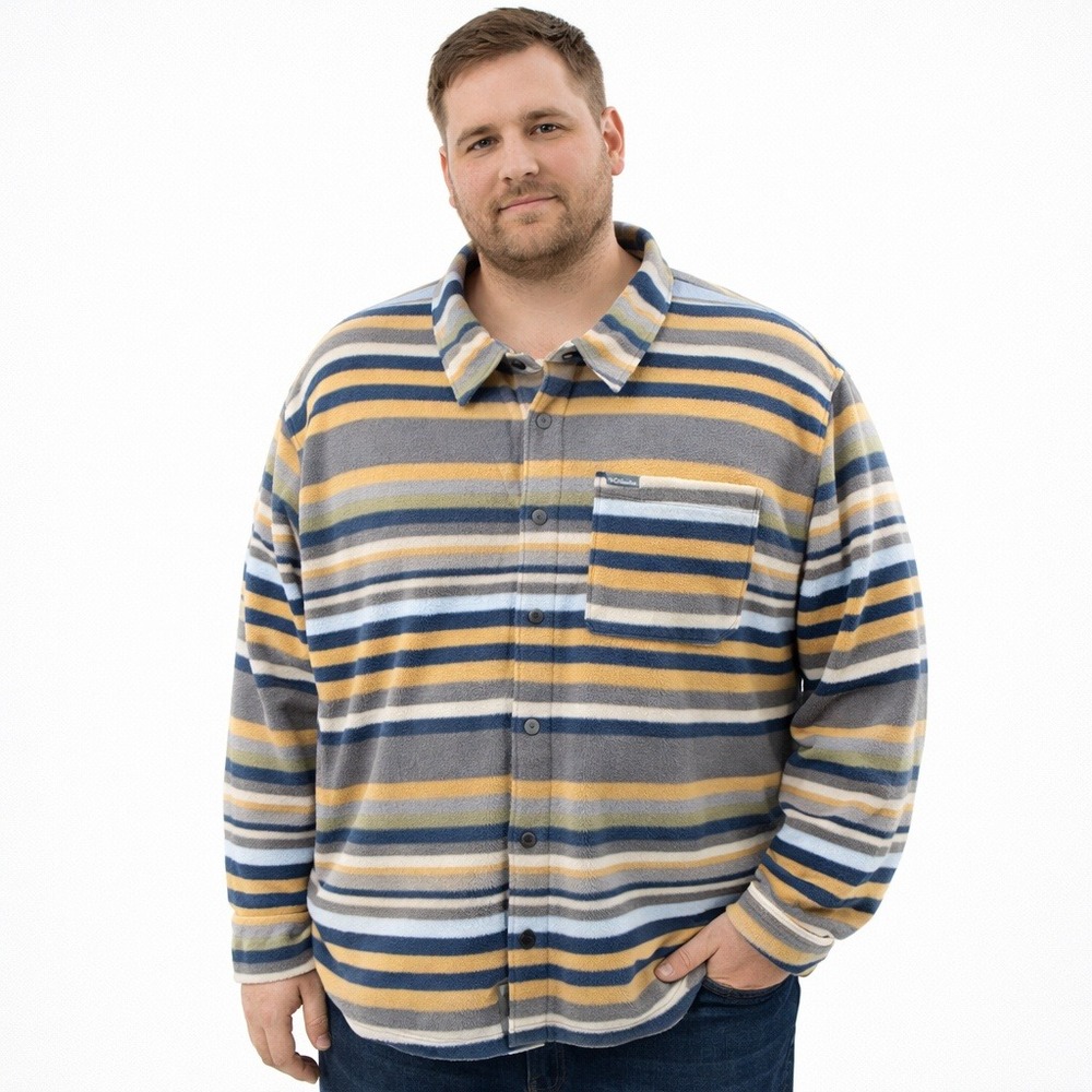 Columbia Striped Fleece Shirt Jacket XXL‎ Snap Front Pocket Outdoor Shacket
